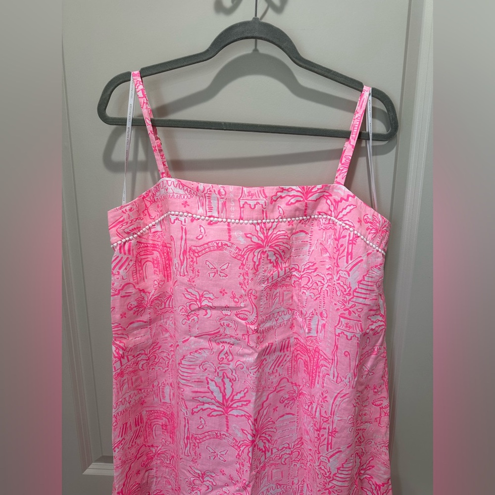 NWT Lilly Pulitzer Pink and White tropical Rozalie Linen Maxi Dress size 12 🌸💕🦩 - Picture 8 of 10